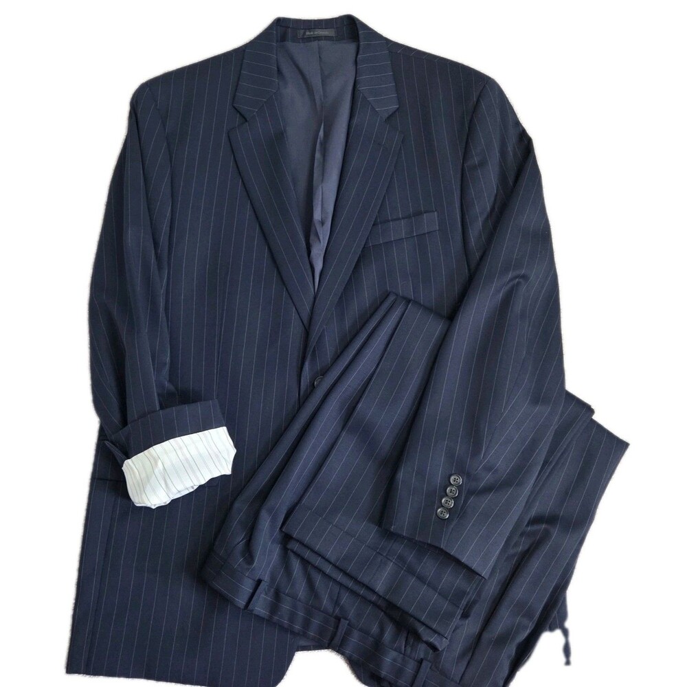RALPH LAUREN Mens 2 Piece Suit Blazer Jacket 46L Pant 38Wx34L Navy Wool Striped